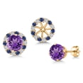 thumbnail image 1 of Gem Stone King 18K Yellow Gold Plated Silver Purple Amethyst  Earrings with Jackets for Women | 2.00 Cttw | Gemstone February Birthstone | Round 6MM, 1 of 6
