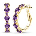 thumbnail image 1 of Gem Stone King 18K Yellow Gold Plated Silver Purple Amethyst Hoop Earrings for Women (2.82 Cttw, Round 4MM and 1.9MM, Gemstone Birthstone 1 inch Diameter), 1 of 4
