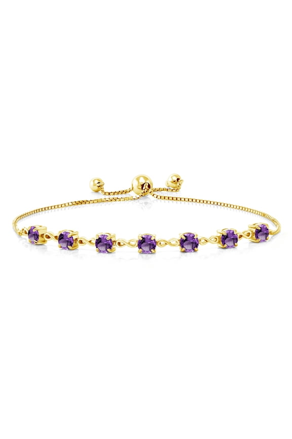 18K Yellow Gold Plated Silver Purple Amethyst Infinity Tennis Bracelet for Women (2.31 Cttw, Gemstone February Birthstone, Round 4.5MM, Fully Adjustable up to 9 inch)