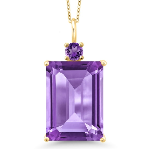 Gem Stone King 18K Yellow Gold Plated Silver Purple Amethyst Pendant Necklace for Women (15.25 Cttw, Emerald Cut 18X13MM, With 18 inch Silver Chain)