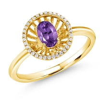 Gem Stone King 18K Yellow Gold Plated Silver Purple Amethyst Ring for Women (0.93 Cttw, Oval 6X4MM, Gemstone February Birthstone, Size 7)