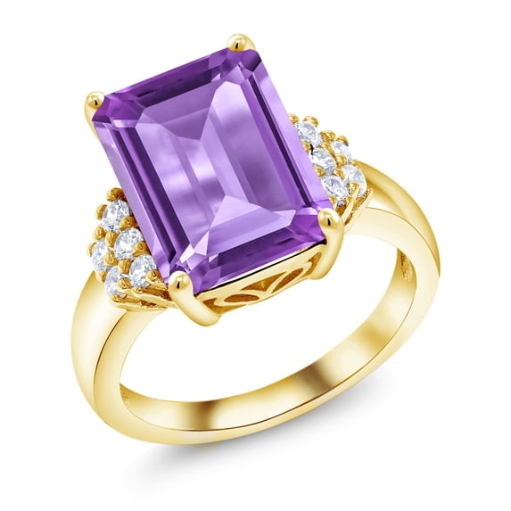 Gem Stone King 18K Yellow Gold Plated Silver Purple Amethyst Ring for ...