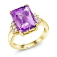 thumbnail image 1 of Gem Stone King 18K Yellow Gold Plated Silver Purple Amethyst Ring for Women (7.50 Cttw, Gemstone February Birthstone, Emerald Cut Checkerboard 14X10MM, Available in Size 5, 6, 7, 8, 9), 1 of 5