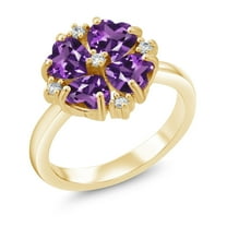 Gem Stone King 18K Yellow Gold Plated Silver Purple Amethyst Ring for Women (1.68 Cttw, Heart Shape 5MM, Gemstone February Birthstone, Size 9)