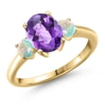 thumbnail image 1 of Gem Stone King 18K Yellow Gold Plated Silver Purple Amethyst and Simulated White Opal Engagement Ring for Women | 2.00 Cttw | Oval Checkerboard 9X7MM | Gemstone February Birthstone | Size 6, 1 of 6