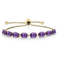 thumbnail image 1 of Gem Stone King 18K Yellow Gold Plated Silver Purple Amethyst Tennis Bracelet for Women (6.00 Cttw, Gemstone February Birthstone, Oval 7X5MM, Fully Adjustable up to 9 inch), 1 of 6
