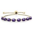 thumbnail image 1 of Gem Stone King 18K Yellow Gold Plated Silver Purple Amethyst Tennis Bracelet for Women (6.00 Cttw, Gemstone February Birthstone, Oval Checkerboard 7X5MM, Fully Adjustable up to 9 inch), 1 of 6