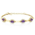 thumbnail image 1 of Gem Stone King 18K Yellow Gold Plated Silver Purple Amethyst and White Created Sapphire Bracelet for Women (3.40 Cttw, Gemstone February Birthstone, Oval 6X4MM, 7 inch + 1 inch Extender), 1 of 3