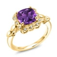 thumbnail image 1 of Gem Stone King 18K Yellow Gold Plated Silver Purple Amethyst and White Created Sapphire  Ring for Women (2.20 Cttw, Gemstone February Birthstone, Cushion 8MM, Size 6), 1 of 6