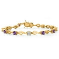 thumbnail image 1 of Gem Stone King 18K Yellow Gold Plated Silver Purple Amethyst and White Lab Grown Diamond Bracelet for Women (2.27 Cttw, Gemstone February Birthstone, Round 4MM, 7.5 inch), 1 of 6