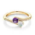 thumbnail image 1 of Gem Stone King 18K Yellow Gold Plated Silver Purple Amethyst and White Opal Bypass Ring for Women | 0.74 Cttw | Gemstone Birthstone | Round 4MM | Wedding Engagement Anniversary Promise Ring | Size 6, 1 of 4