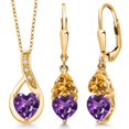 thumbnail image 1 of Gem Stone King 18K Yellow Gold Plated Silver Purple Amethyst and Yellow Citrine Pendant Earrings Set for Women (3.32 Cttw, Gemstone February Birthstone, with 18 inch Chain), 1 of 4