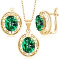 thumbnail image 1 of Gem Stone King 18K Yellow Gold Plated Silver Rainforest Topaz Pendant and Earrings Jewelry Set for Women | 9.00 Cttw | Gemstone November Birthstone | Oval 10X8MM | With 18 inch Chain, 1 of 3