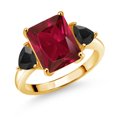 thumbnail image 1 of Gem Stone King 18K Yellow Gold Plated Silver Red Created Ruby and Black Onyx 3 Stone Ring for Women (6.42 Cttw, Octagon 12X10MM, Trillion 5X5MM, Gemstone July Birthstone, Size 7), 1 of 3