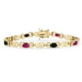 thumbnail image 1 of Gem Stone King 18K Yellow Gold Plated Silver Red Created Ruby and Black Onyx and Lab Grown Diamond Bracelet for Women | 3.61 Cttw | Gemstone July Birthstone | Oval 6X4MM | Length 7.25 inches, 1 of 6