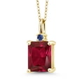 thumbnail image 1 of Gem Stone King 18K Yellow Gold Plated Silver Red Created Ruby and Blue Created Sapphire Pendant Necklace for Women (3.85 Cttw, Gemstone July Birthstone, Emerald Cut 10X8MM with 18 inch Silver Chain), 1 of 4
