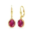 thumbnail image 1 of Gem Stone King 18K Yellow Gold Plated Silver Red Created Ruby Leverback Dangle Earrings for Women (4.00 Cttw, Gemstone July Birthstone, Oval 9X7MM), 1 of 5