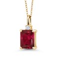thumbnail image 1 of Gem Stone King 18K Yellow Gold Plated Silver Red Created Ruby Pendant Necklace for Women | 2.83 Cttw | Gemstone July Birthstone | Emerald Cut 9X7MM | With 18 inch Silver Chain, 1 of 5