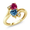 thumbnail image 1 of Gem Stone King 18K Yellow Gold Plated Silver Red Created Ruby Persian Blue Moissanite Ring for Women (1.79 Cttw, Heart Shape 6MM, Gemstone July Birthstone, Size 6), 1 of 6