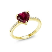 Gem Stone King 18K Yellow Gold Plated Silver Red Created Ruby Ring for Women (1.84 Cttw, Heart Shape 8MM, Gemstone Birthstone, Available in Size 5, 6, 7, 8, 9)