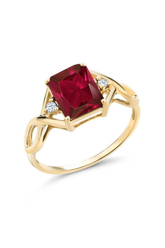 18K Yellow Gold Plated Silver Red Created Ruby Ring for Women (2.83 Cttw, Emerald Cut 9X7MM, Gemstone Birthstone, Available in Size 5, 6, 7, 8, 9)