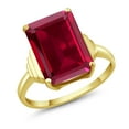 thumbnail image 1 of Gem Stone King 18K Yellow Gold Plated Silver Red Created Ruby Ring for Women (5.00 Cttw, Emerald Cut 14X10MM, Gemstone July Birthstone, Available in Size 5, 6, 7, 8, 9), 1 of 5