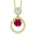 thumbnail image 1 of Gem Stone King 18K Yellow Gold Plated Silver Red Created Ruby and Sky Blue Aquamarine Pendant Necklace for Women (1.85 Cttw, Gemstone July Birthstone, Round 6MM and 4MM), 1 of 3