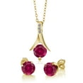 thumbnail image 1 of Gem Stone King 18K Yellow Gold Plated Silver Red Created Ruby and White Diamond Pendant and Earrings Jewelry Set for Women (3.05 Cttw, with 18 inch Chain), 1 of 5
