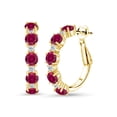 thumbnail image 1 of Gem Stone King 18K Yellow Gold Plated Silver Red Created Ruby and White Topaz Hoop Earrings for Women (2.82 Cttw, Round 4MM and 1.9MM, Gemstone Birthstone 1 inch Diameter), 1 of 5