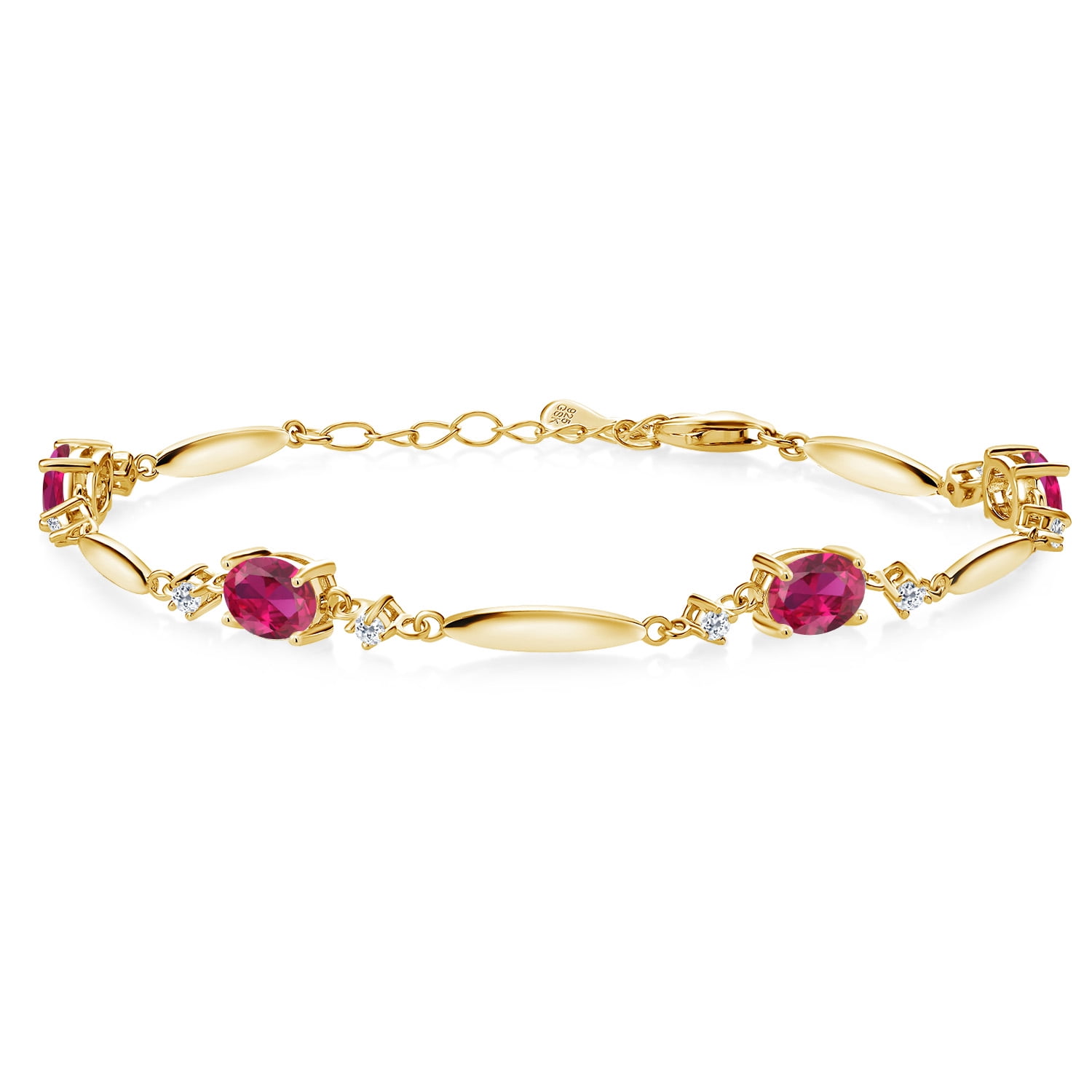 18K Gold Plated Silver Bracelet With 3.15 Carat Lab-Grown Ruby - Emerald Cut, Adjustable 6-7.5 Inch, Gift Box Included