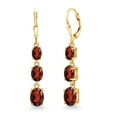 thumbnail image 1 of Gem Stone King 18K Yellow Gold Plated Silver Red Garnet 3 Stone Dangle Earrings for Women (6.14 Cttw, Gemstone January Birthstone, Oval 8X6MM, 7X5MM and 6X4MM), 1 of 6