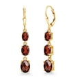thumbnail image 1 of Gem Stone King 18K Yellow Gold Plated Silver Red Garnet 3 Stone Dangle Earrings for Women (6.21 Cttw, Gemstone January Birthstone, Oval Checkerboard 8X6MM, 7X5MM and 6X4MM), 1 of 6