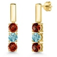 thumbnail image 1 of Gem Stone King 18K Yellow Gold Plated Silver Red Garnet and Blue Zircon Drop Dangle Earrings for Women | 1.95 Cttw | Gemstone January Birthstone | Round 5MM, 1 of 6