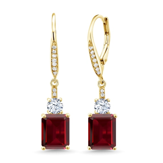 Gem Stone King 18K Yellow Gold Plated Silver Red Garnet Dangle Earrings for Women (5.22 Cttw, Gemstone January Birthstone, Octagon 9X7MM)