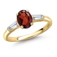 thumbnail image 1 of Gem Stone King 18K Yellow Gold Plated Silver Red Garnet and Lab Grown Diamond Engagement Ring for Women | 1.80 Cttw | Oval 8X6MM | Gemstone January Birthstone | Size 9, 1 of 6