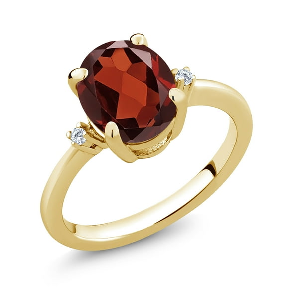 Gem Stone King 18K Yellow Gold Plated Silver Red Garnet and Moissanite Ring for Women (2.83 Cttw, Gemstone Birthstone, Size 9)