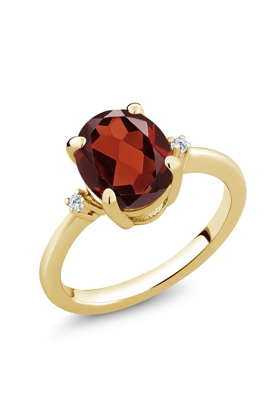 18K Yellow Gold Plated Silver Red Garnet and Moissanite Ring for Women (2.83 Cttw, Gemstone Birthstone, Size 7)