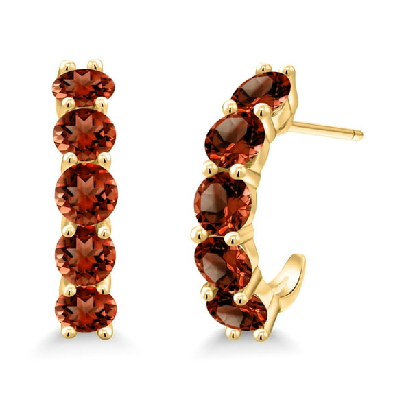 Gem Stone King 18K Yellow Gold Plated Silver Red Garnet and Hoop Earrings for Women | 3.70 Cttw | Gemstone January Birthstone | Round 4MM
