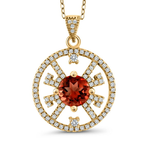Gem Stone King 18K Yellow Gold Plated Silver Red Garnet Pendant Necklace for Women | 2.15 Cttw | Gemstone January Birthstone | Round 7MM | With 18 inch Chain