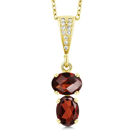 Gem Stone King 18K Yellow Gold Plated Silver Red Garnet Pendant Necklace for Women (3.14 Cttw, Gemstone January Birthstone, Oval Checkerboard 8x6MM, with 18 inch Chain)