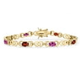 thumbnail image 1 of Gem Stone King 18K Yellow Gold Plated Silver Red Garnet and Pink Created Sapphire and Lab Grown Diamond Bracelet for Women | 4.29 Cttw | Gemstone January Birthstone | Oval 6X4MM | Length 7.25 inches, 1 of 6