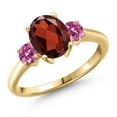 thumbnail image 1 of Gem Stone King 18K Yellow Gold Plated Silver Red Garnet and Pink Moissanite Engagement Ring for Women | 2.59 Cttw | Oval 9X7MM | Gemstone January Birthstone | Size 6, 1 of 6