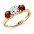 thumbnail image 1 of Gem Stone King 18K Yellow Gold Plated Silver White Moissanite and Red Garnet Engagement Ring for Women | 1.90 Cttw | Round 6MM | Gemstone Birthstone | Size 5, 1 of 7