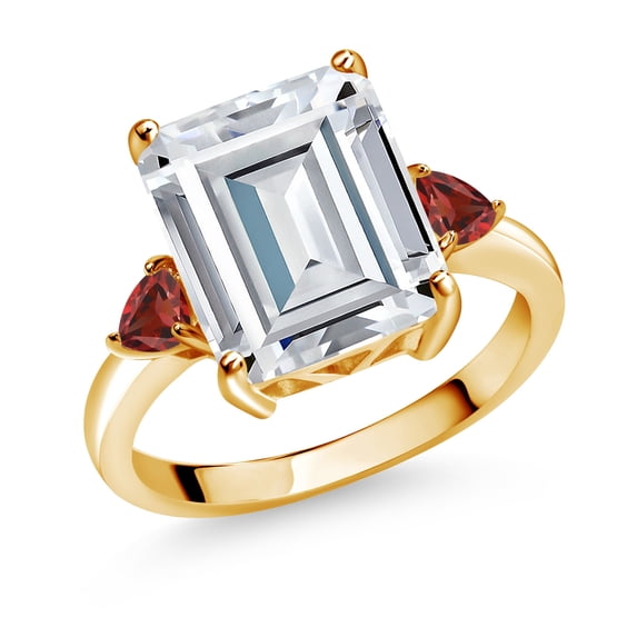 Gem Stone King 18K Yellow Gold Plated Silver Red Garnet Ring Set with Moissanite (7.78 Cttw) (Size 6)