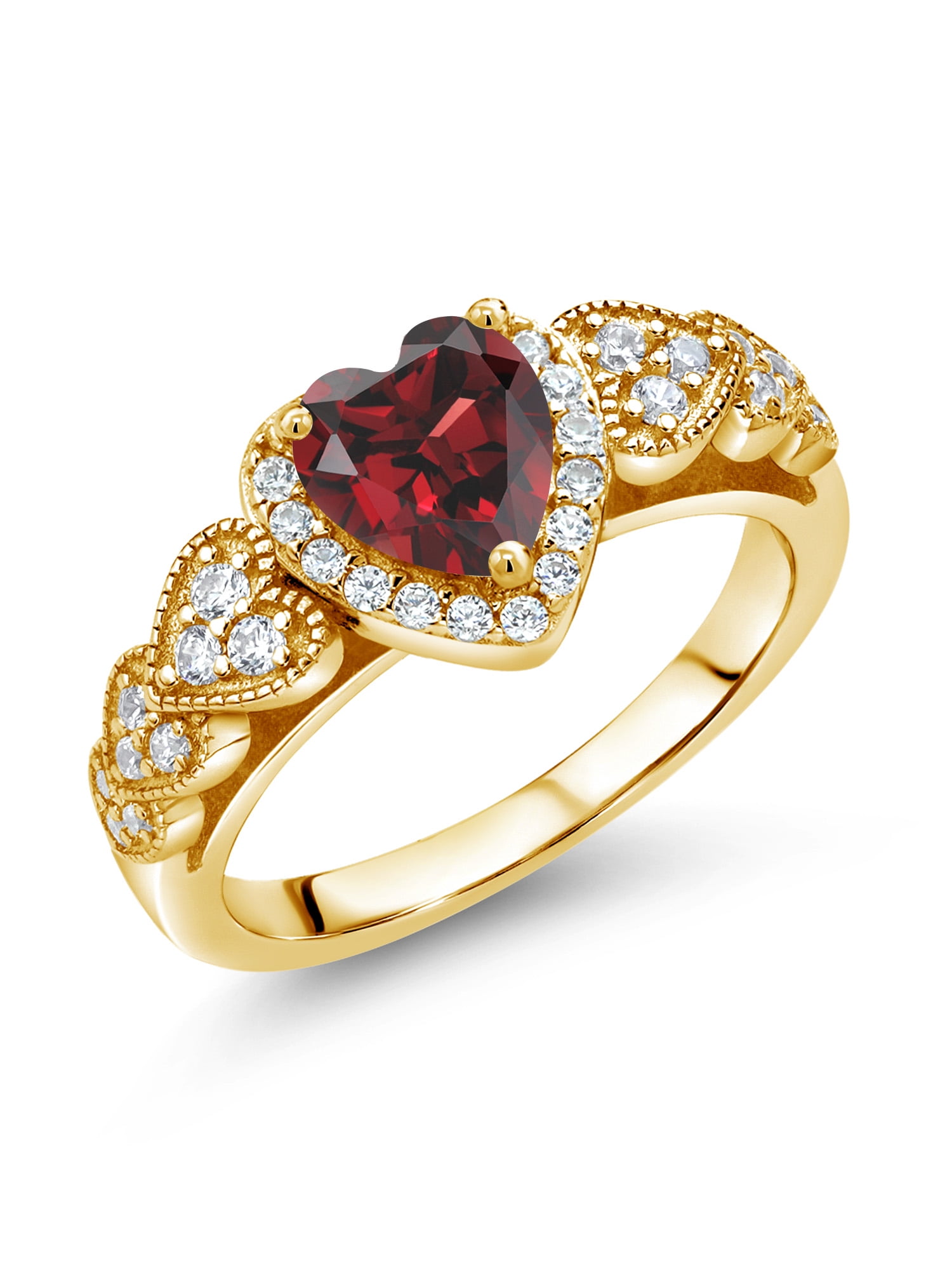 1 cttw Heart Shape Garnet Ring in .925 Sterling Silver with Rhodium Plating Gem Stone King 18K Yellow Gold Plated Silver Red Garnet Ring for