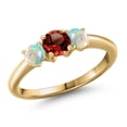 thumbnail image 1 of Gem Stone King 18K Yellow Gold Plated Silver Red Garnet and Simulated White Opal Engagement Ring for Women | 1.05 Cttw | Round 5MM | Gemstone January Birthstone | Size 6, 1 of 6