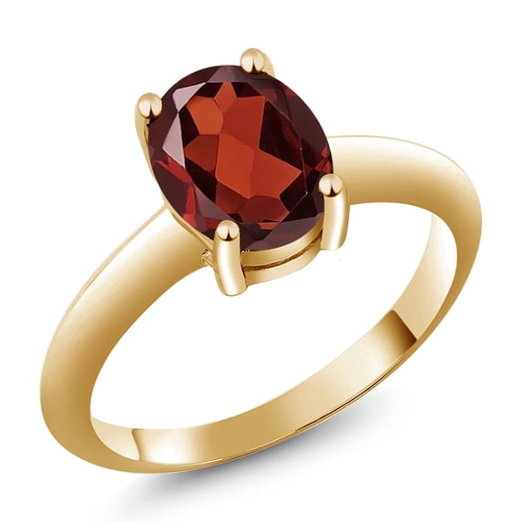 Gem Stone King 18K Yellow Gold Plated Silver Red Garnet Solitaire Engagement Ring for Women (2.13 Cttw, Oval 9X7MM, Gemstone January Birthstone, Available in Size 5, 6, 7, 8, 9)