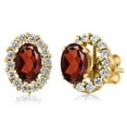 thumbnail image 1 of Gem Stone King 18K Yellow Gold Plated Silver Red Garnet Stud Earrings with Removable Jackets for Women (1.50 Cttw, Gemstone January Birthstone, Oval 6X4MM), 1 of 3