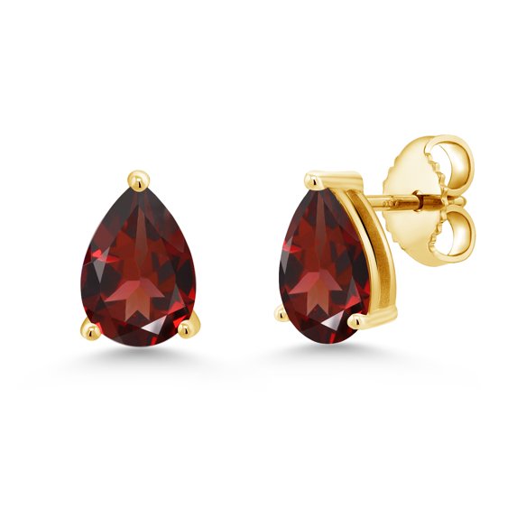 Gem Stone King 18K Yellow Gold Plated Silver Red Garnet Stud Earrings for Women Men (1.96 Cttw, Gemstone January Birthstone, Pear Shape 8X5MM)