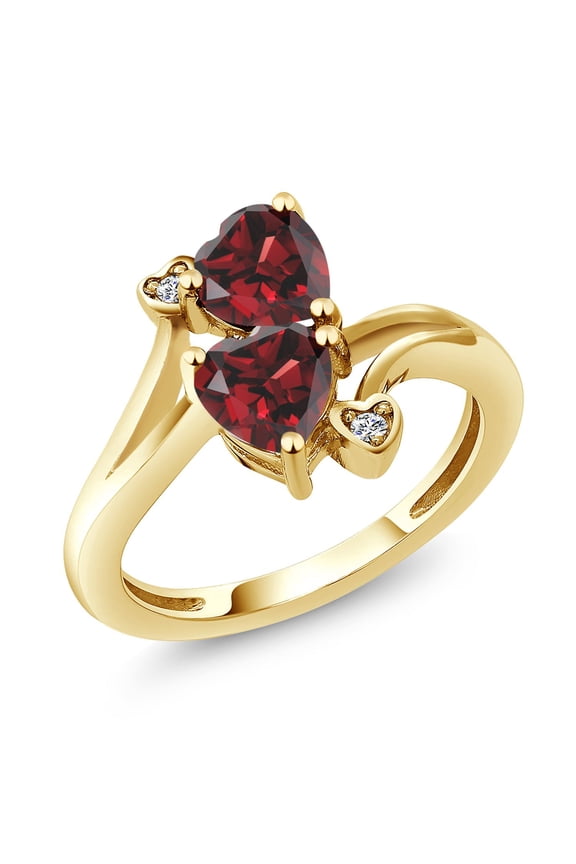 18K Yellow Gold Plated Silver Red Garnet and White Lab Grown Diamond Ring for Women (2.03 Cttw, Heart Shape 6MM, Gemstone January Birthstone, Available in Size 5, 6, 7, 8, 9)